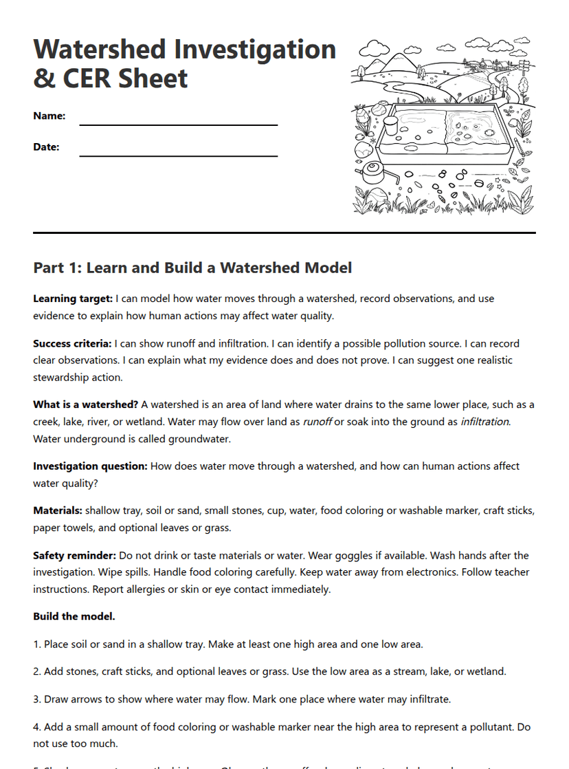Watershed CER Investigation Sheet