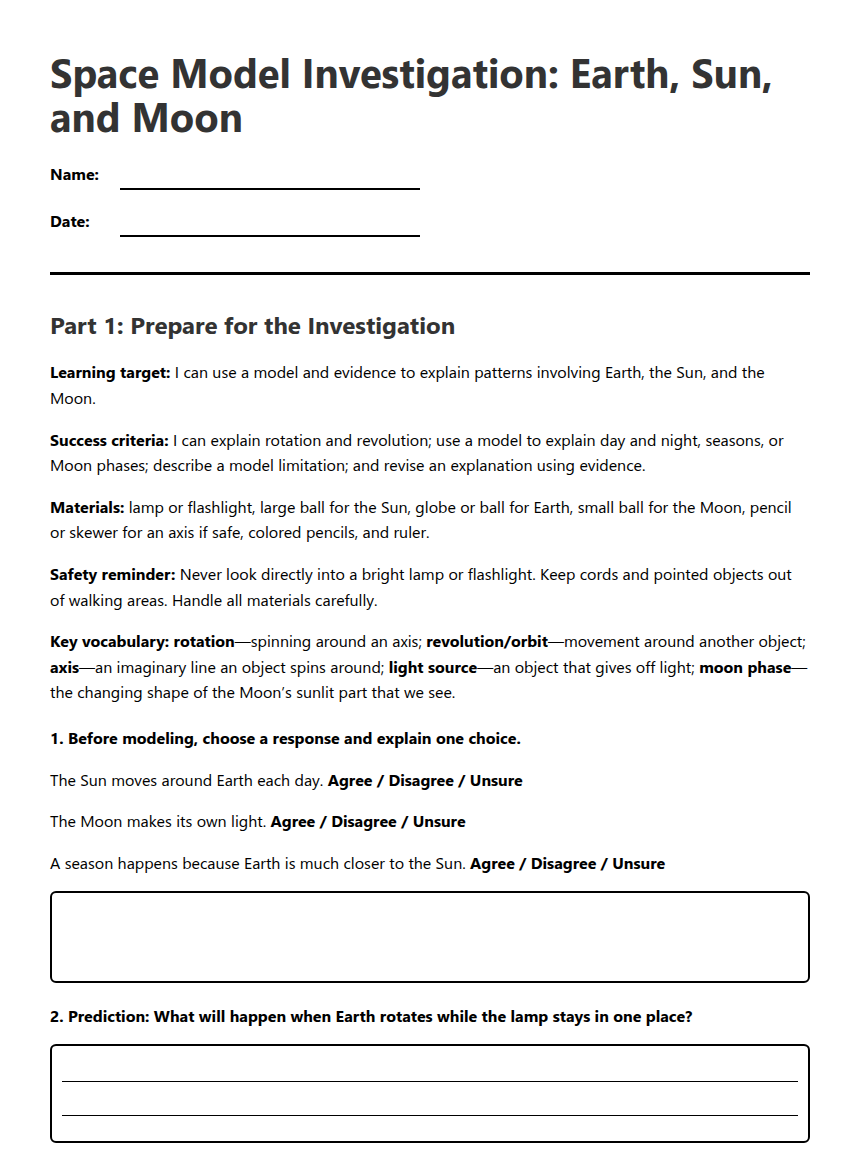 Earth-Sun-Moon Model Investigation