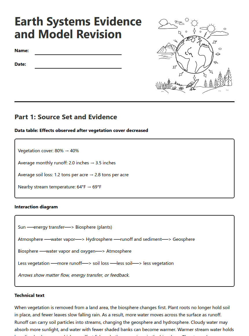 Earth Systems Evidence and Model Revision worksheet preview