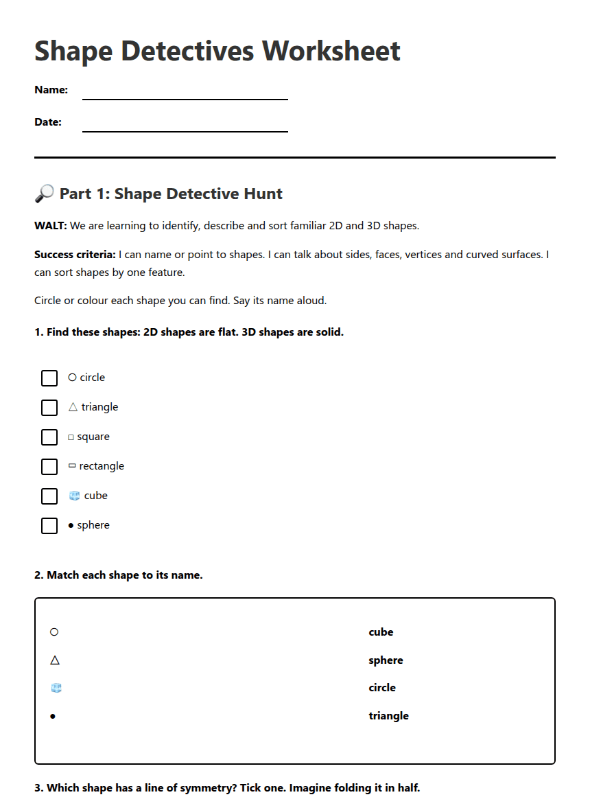 Shape Detectives Worksheet worksheet preview