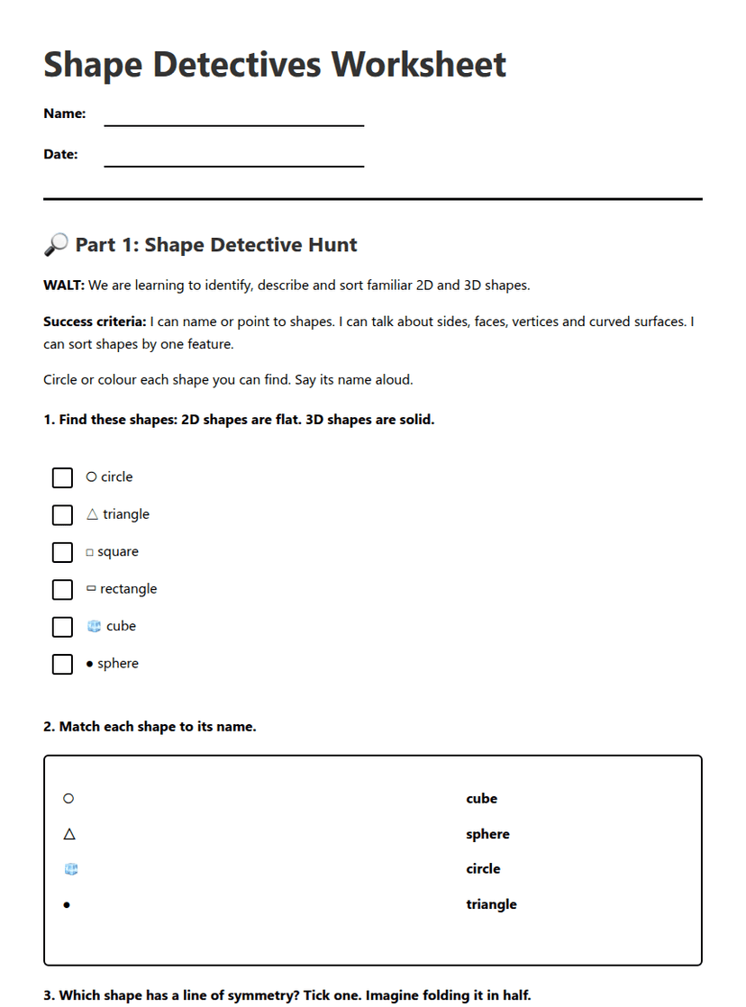 Shape Detectives Worksheet