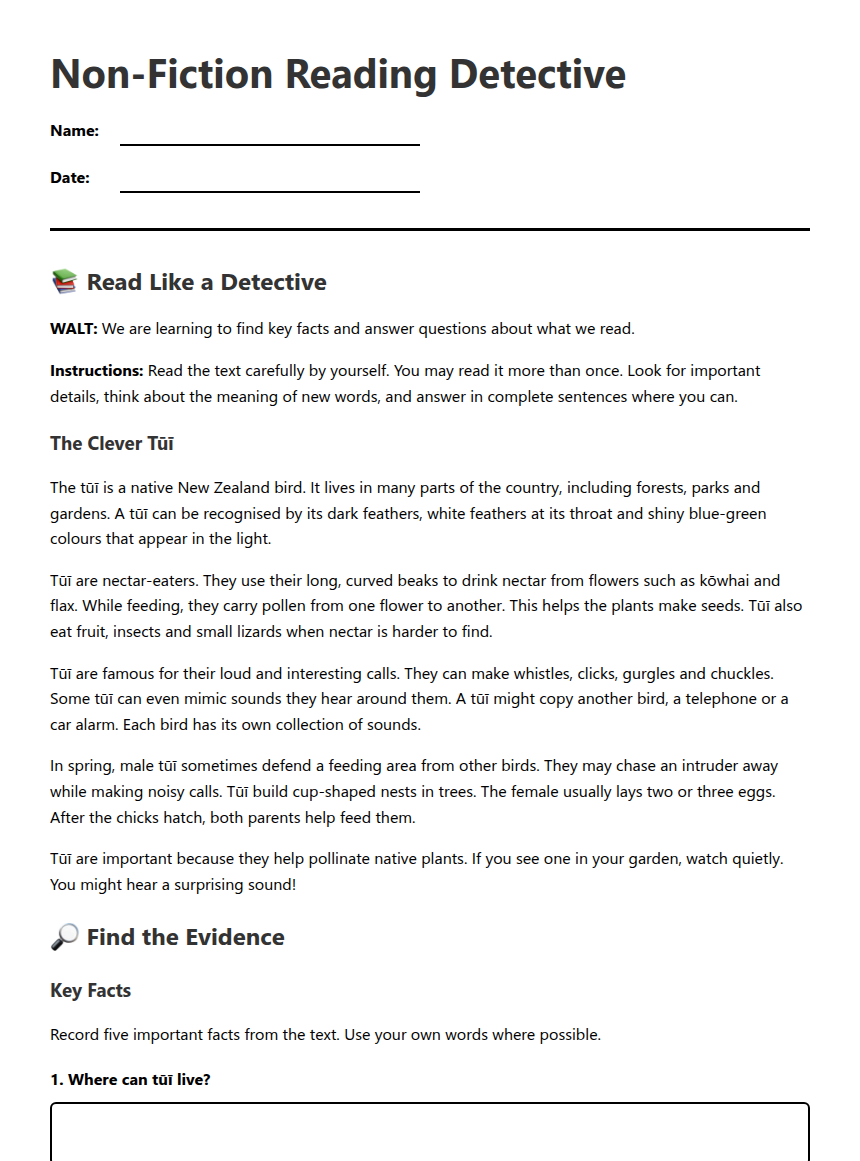 Non-Fiction Reading Detective