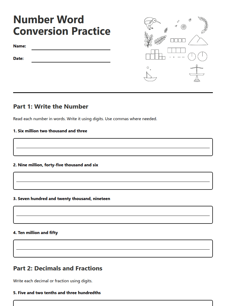 Number Word Conversion Practice worksheet preview