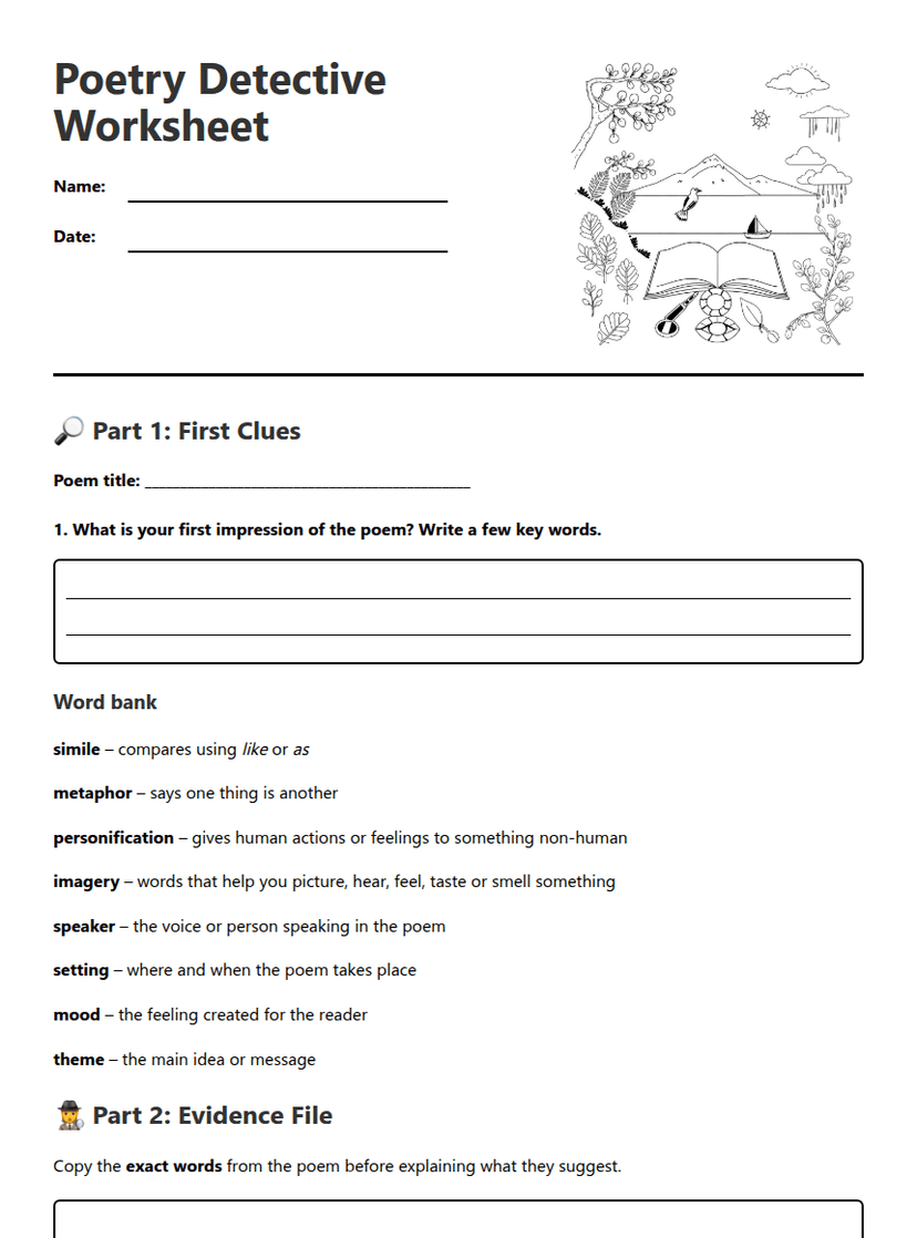 Poetry Detective Worksheet