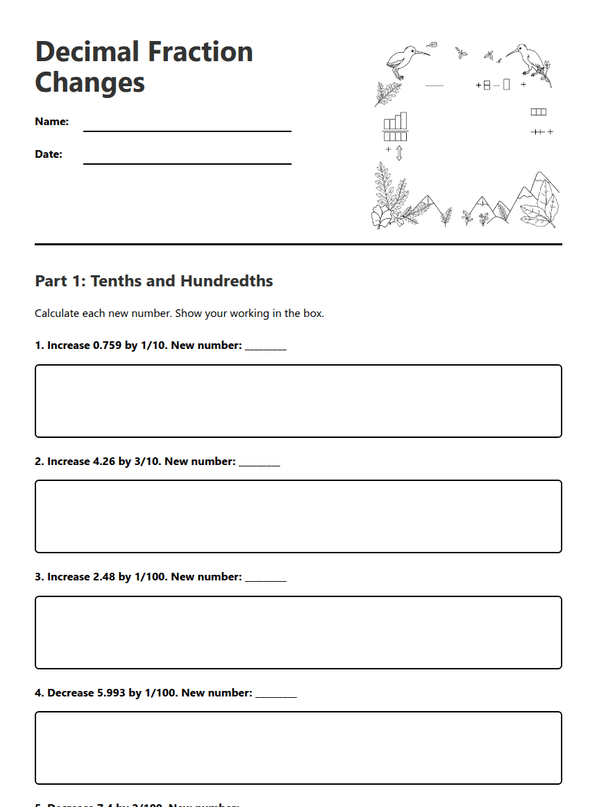 Decimal Fraction Changes worksheet preview