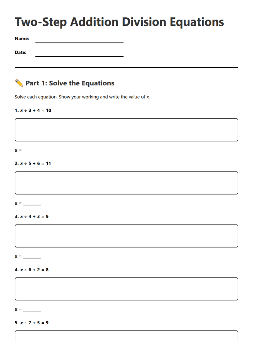 Two-Step Addition Division Equations