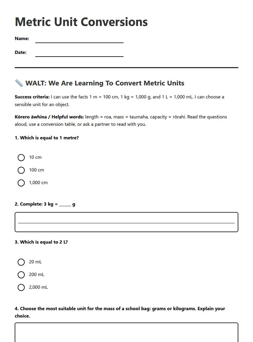 Metric Unit Conversions
