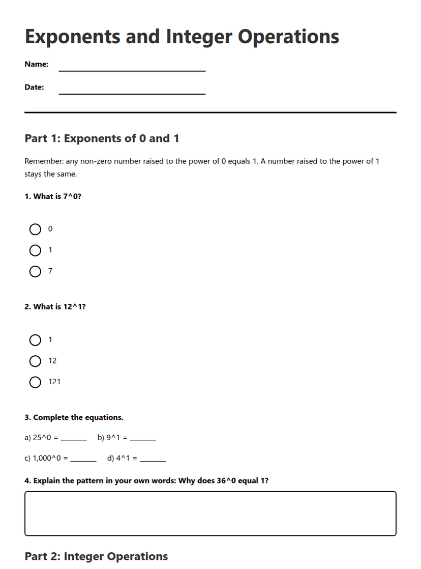 Exponents and Integer Operations