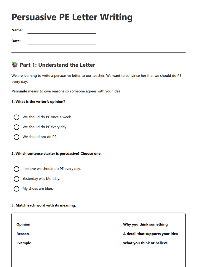 Persuasive PE Letter Writing