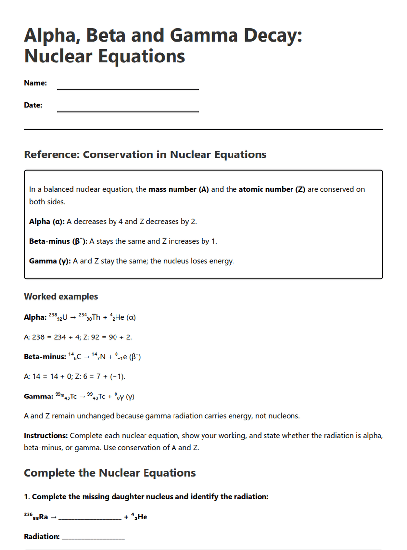 Nuclear Decay Equations