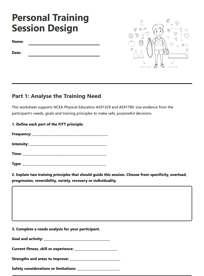 Personal Training Session Design worksheet preview