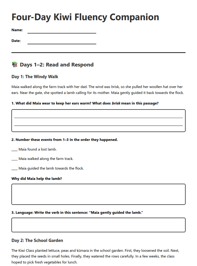 Four-Day Kiwi Fluency Companion