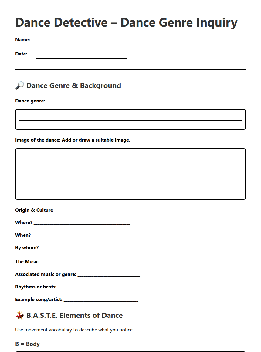 Dance Genre Detective worksheet preview