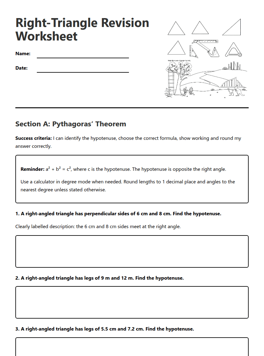 Right-Triangle Revision Worksheet worksheet preview