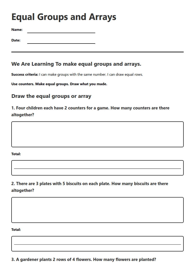 Equal Groups and Arrays