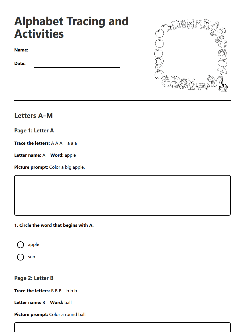 Alphabet Tracing and Activities worksheet preview