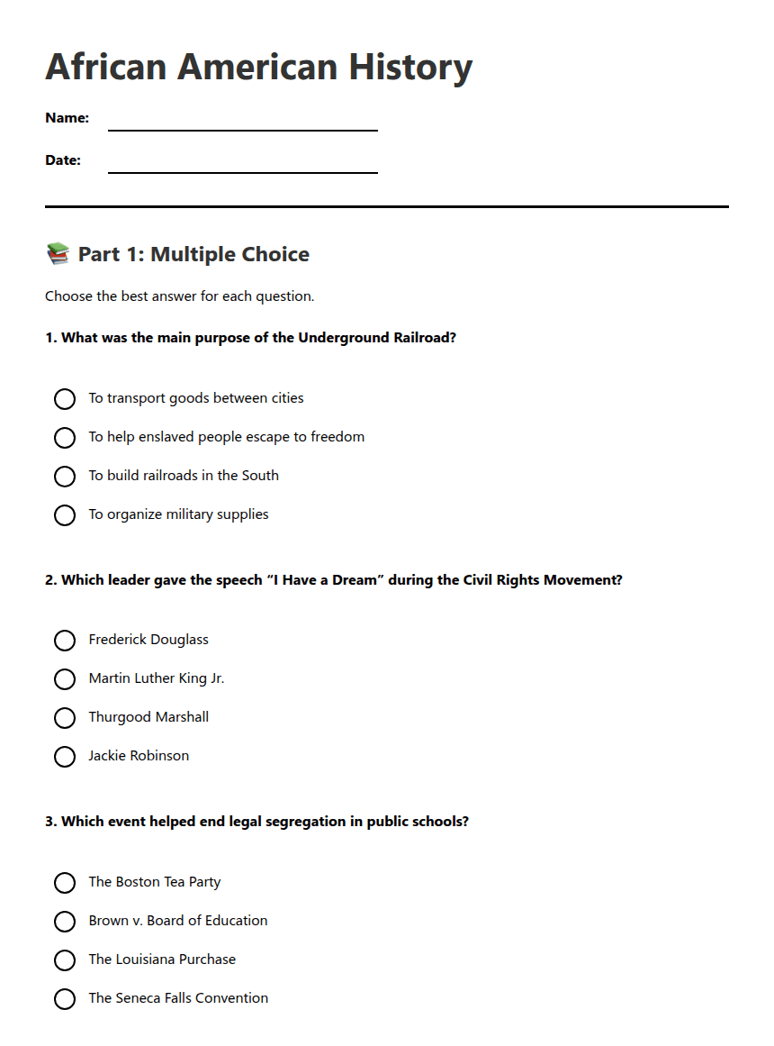 African American History worksheet preview