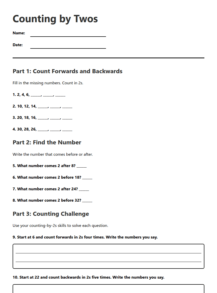 Counting by Twos worksheet preview