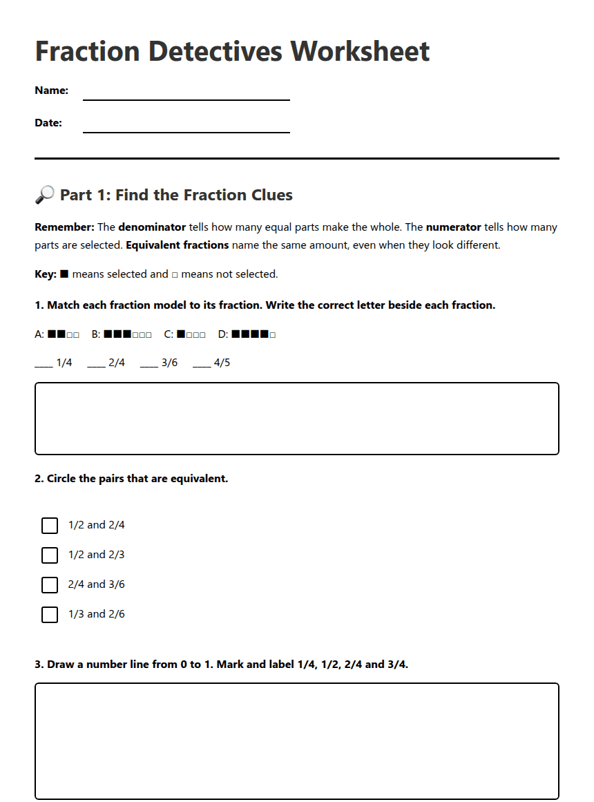 Fraction Detectives Worksheet worksheet preview