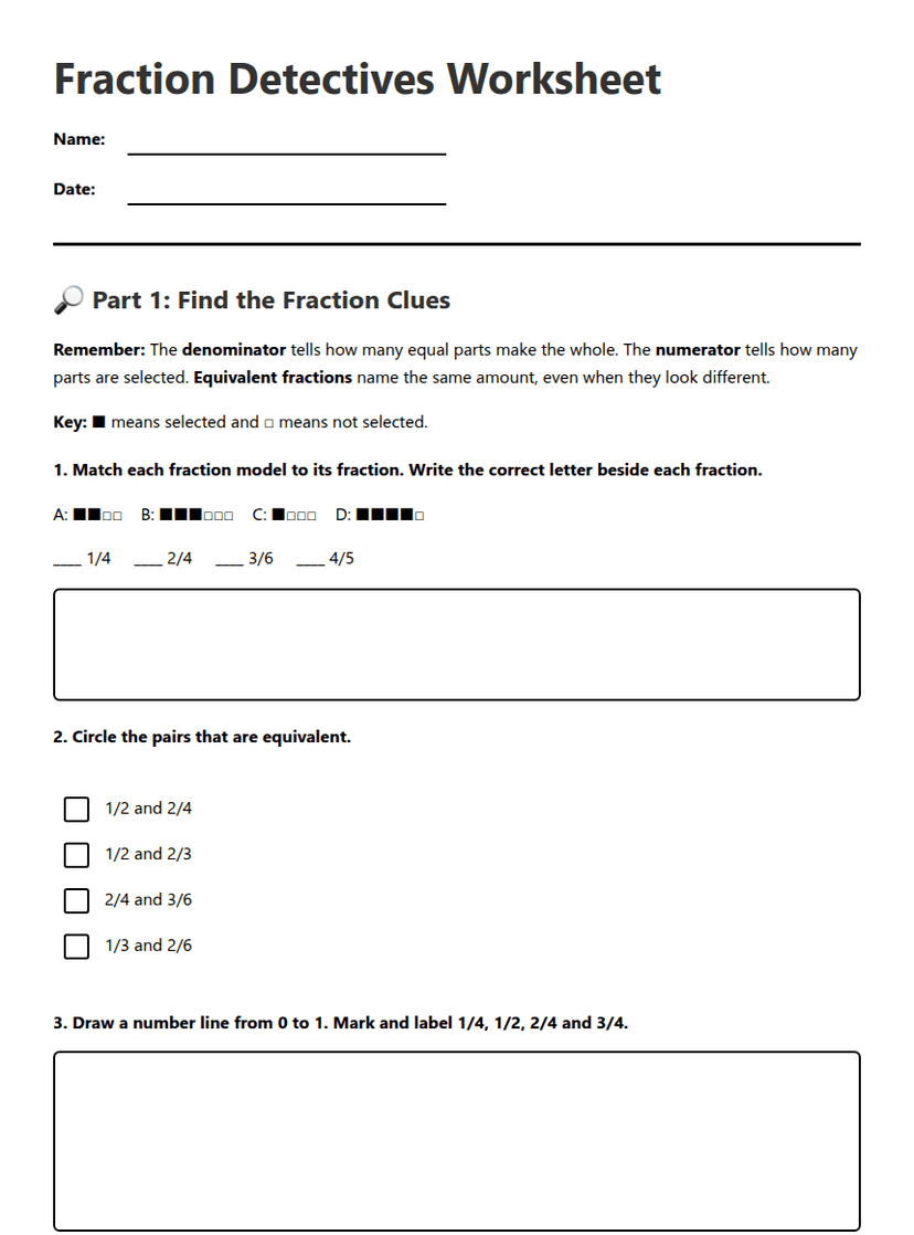 Fraction Detectives Worksheet