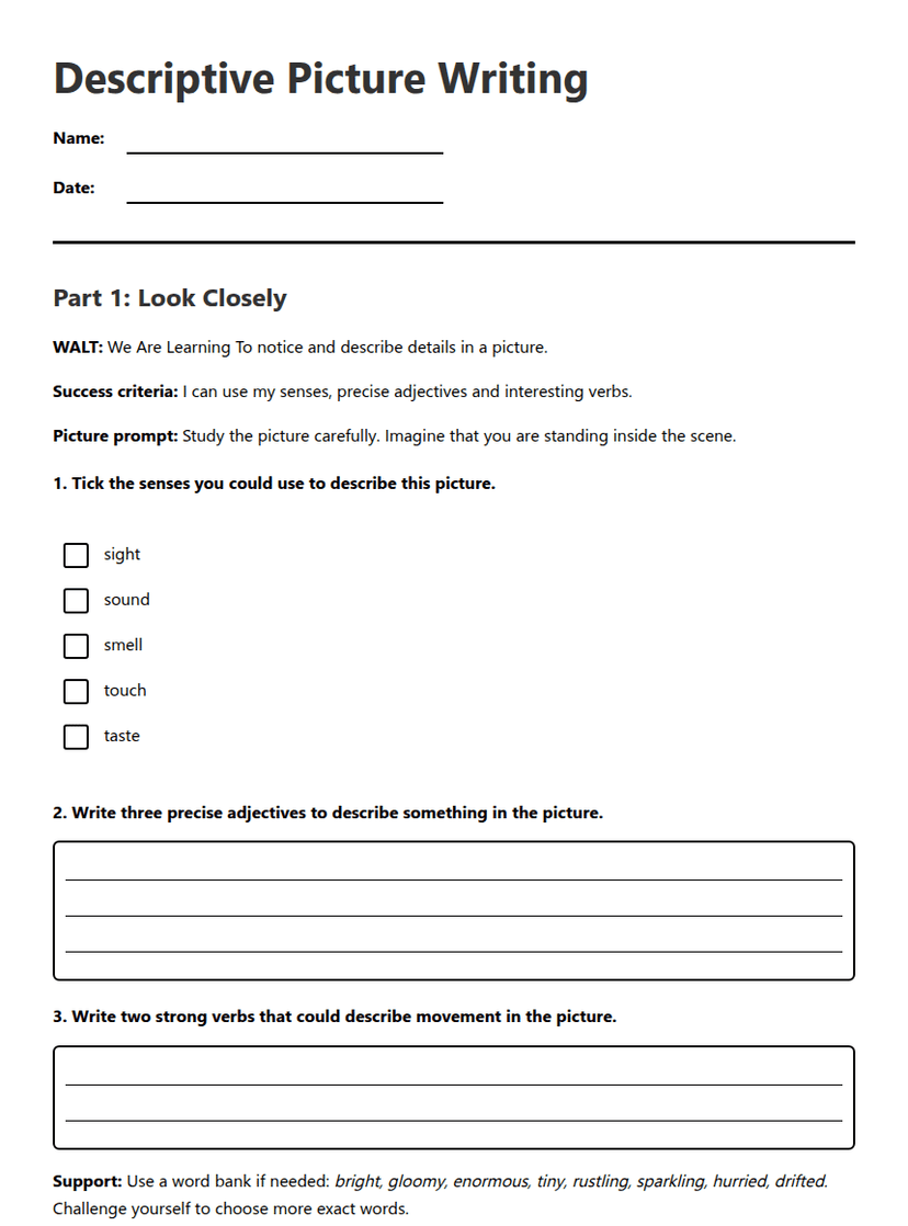 Descriptive Picture Writing