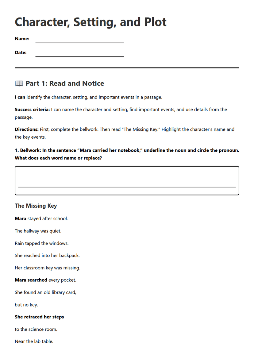 Character, Setting, and Plot