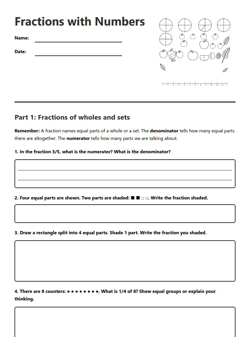 Fractions with Numbers worksheet preview