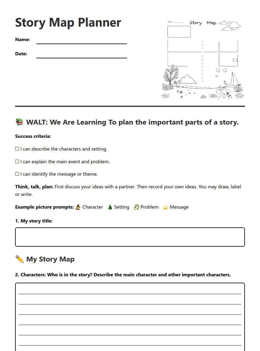Story Map Planner worksheet preview