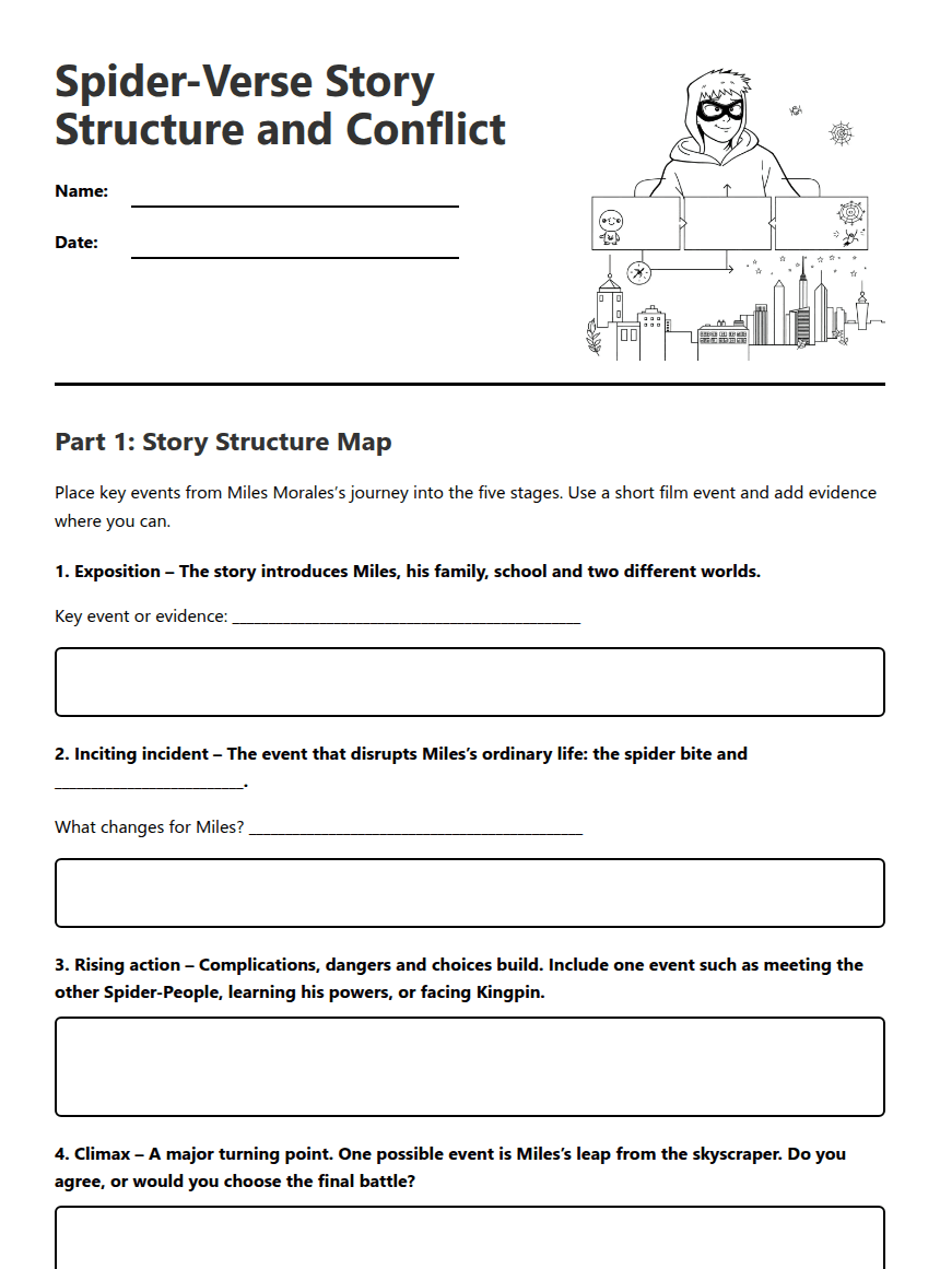 Spider-Verse Story Structure and Conflict worksheet preview