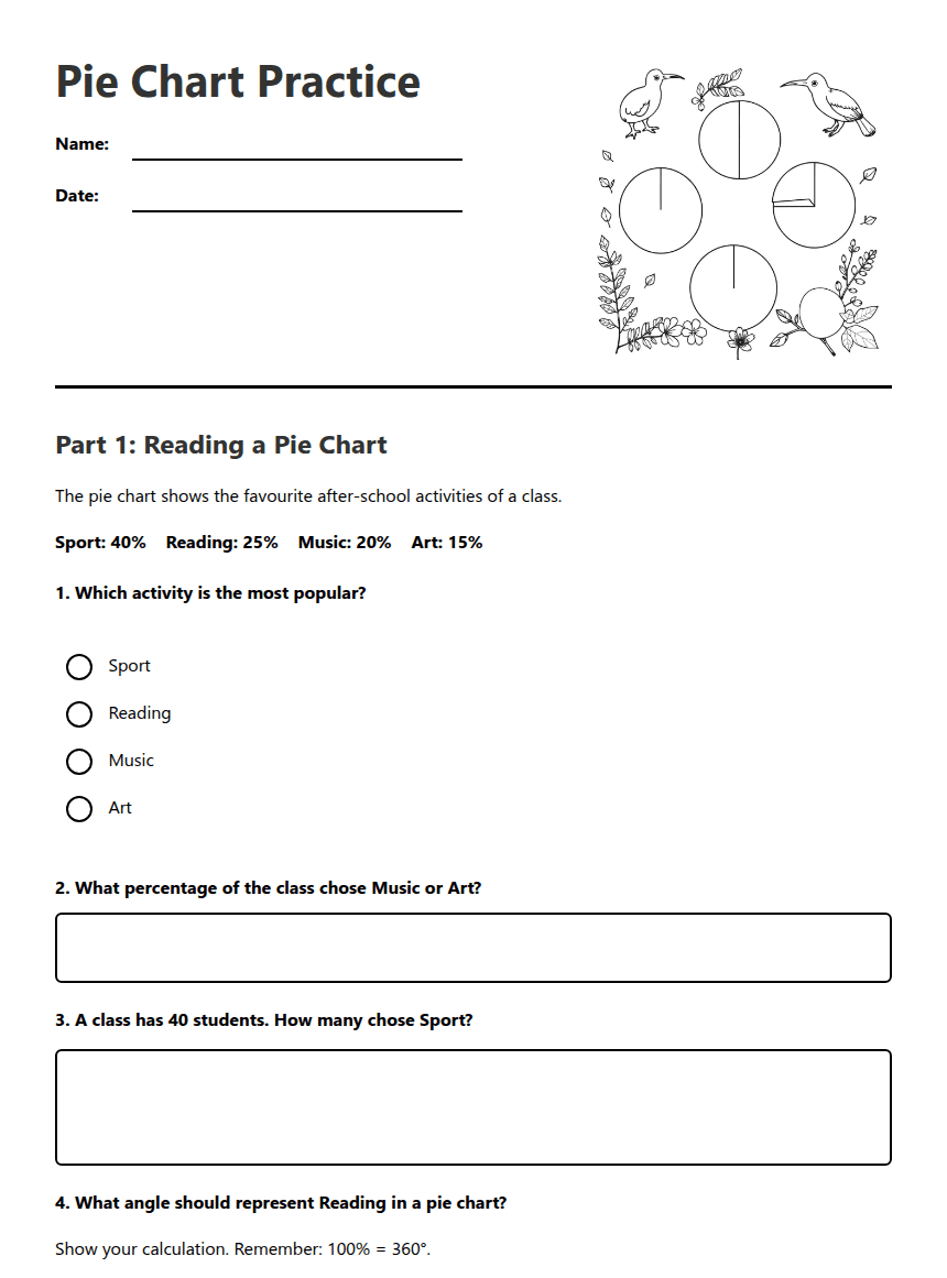Pie Chart Practice worksheet preview