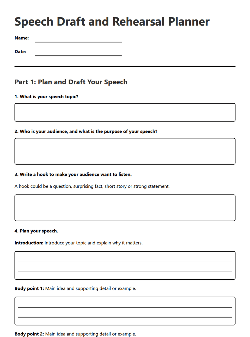 Speech Draft and Rehearsal Planner