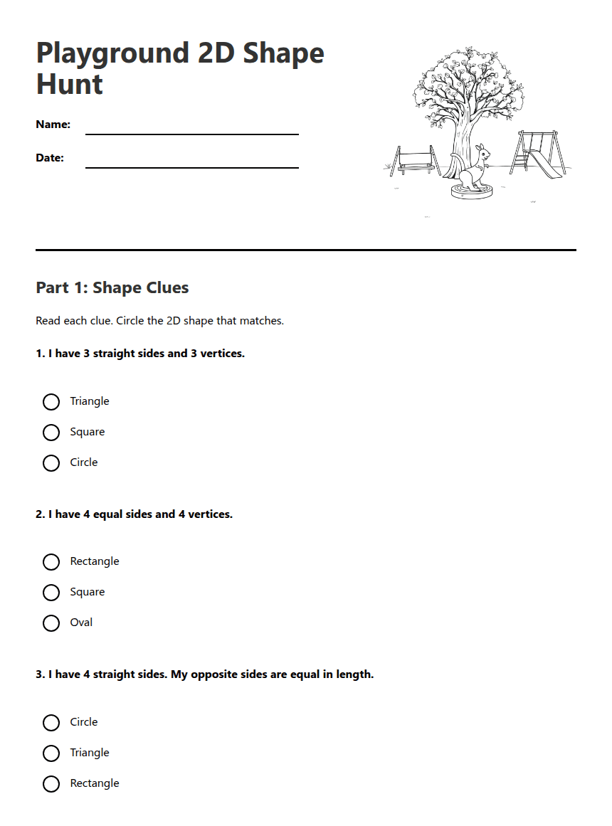 Playground 2D Shape Hunt worksheet preview