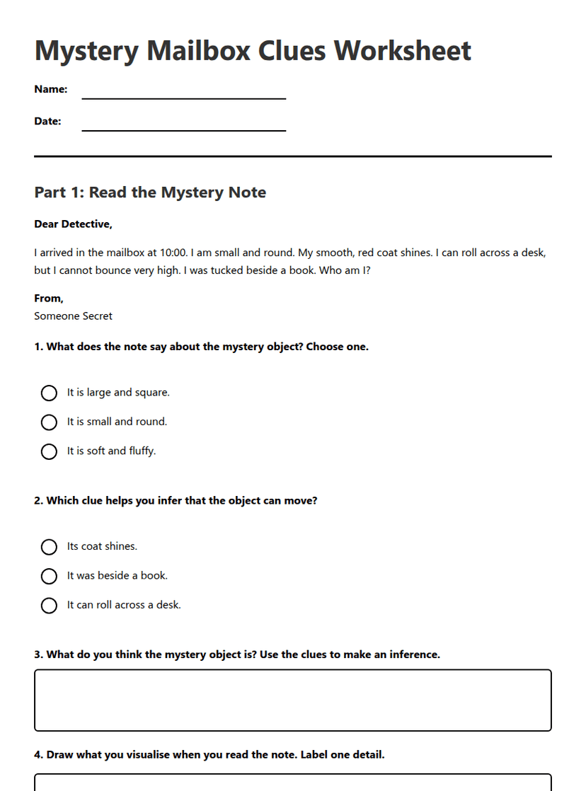 Mystery Mailbox Clues Worksheet