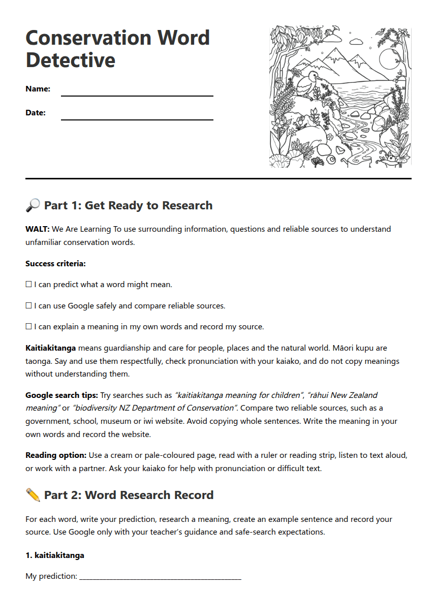 Conservation Word Detective worksheet preview
