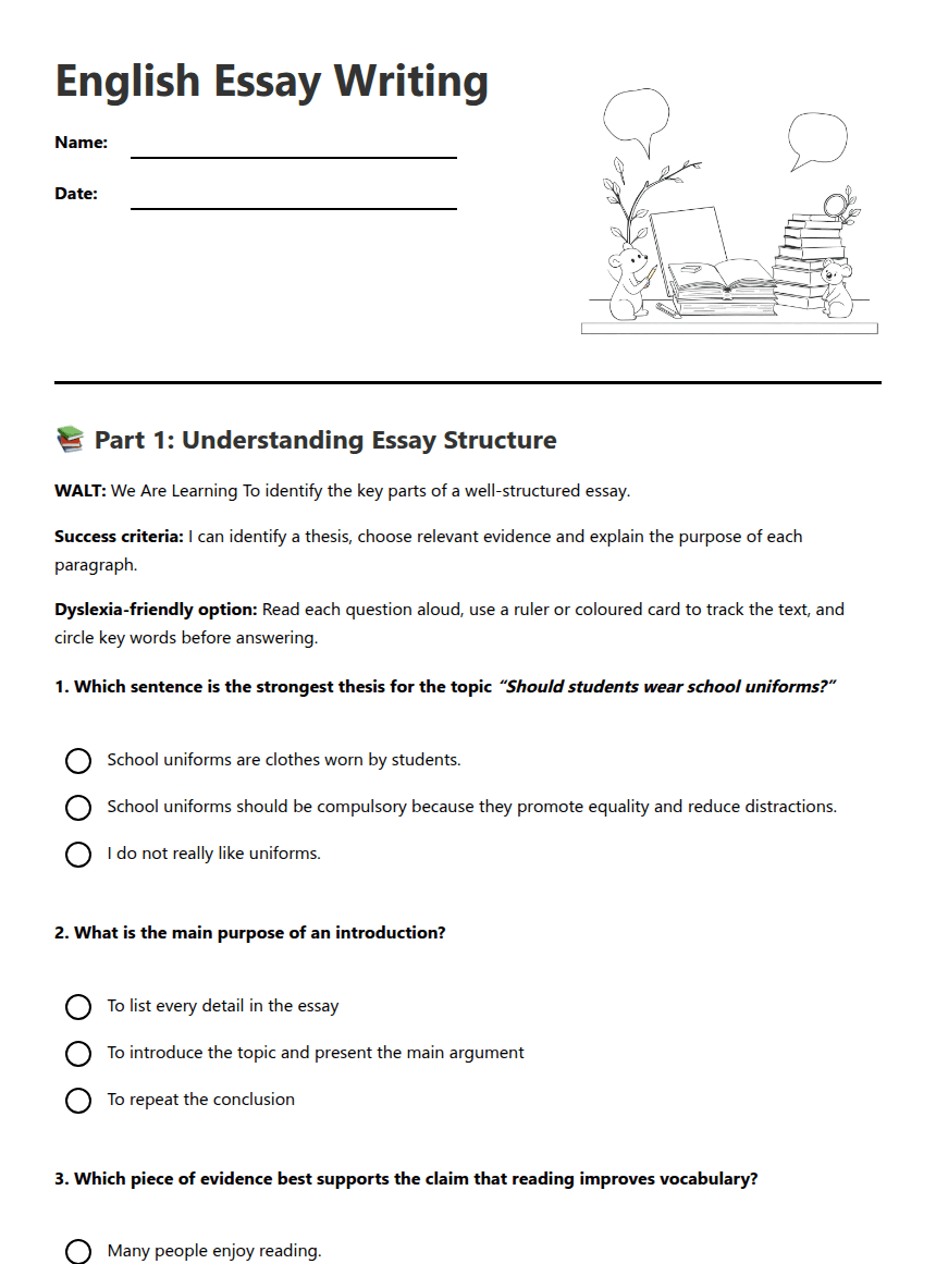 English Essay Writing worksheet preview