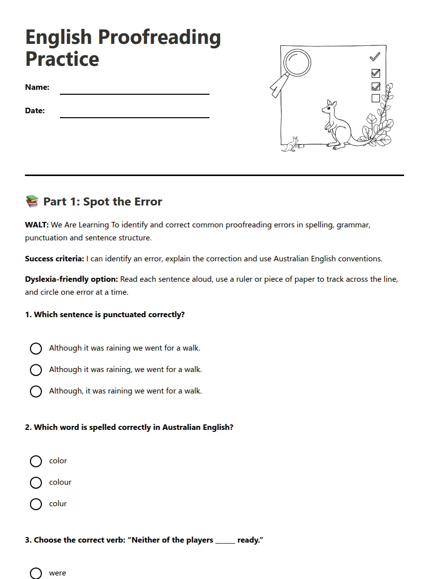 English Proofreading Practice worksheet preview