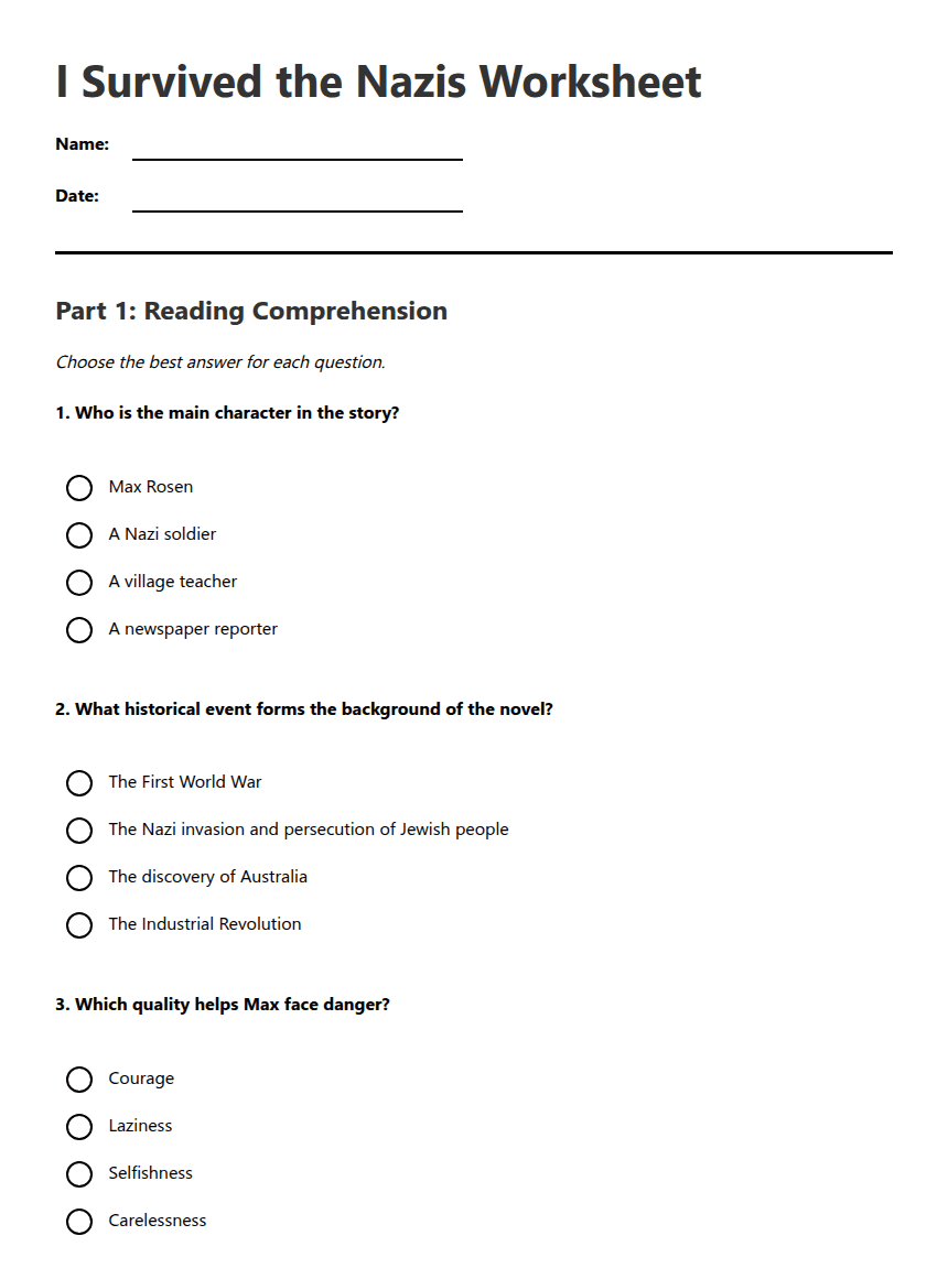 I Survived the Nazis Worksheet worksheet preview