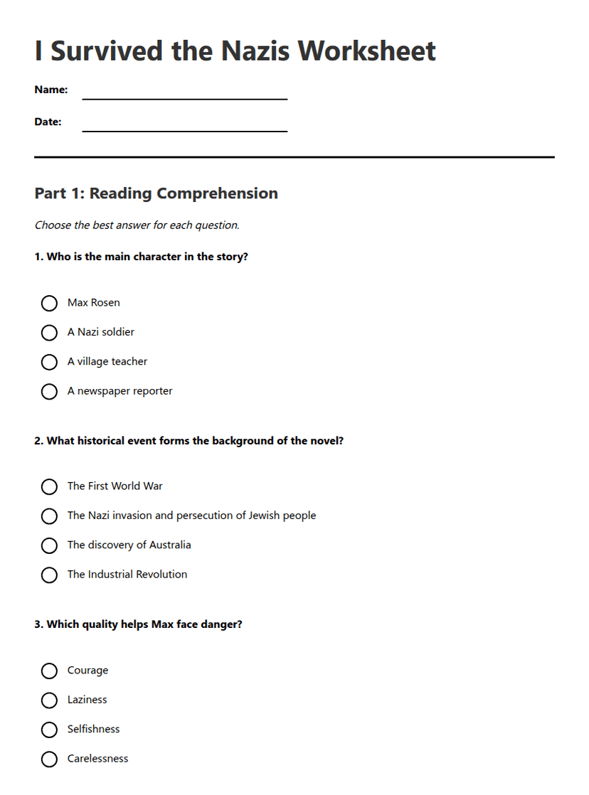 I Survived the Nazis Worksheet