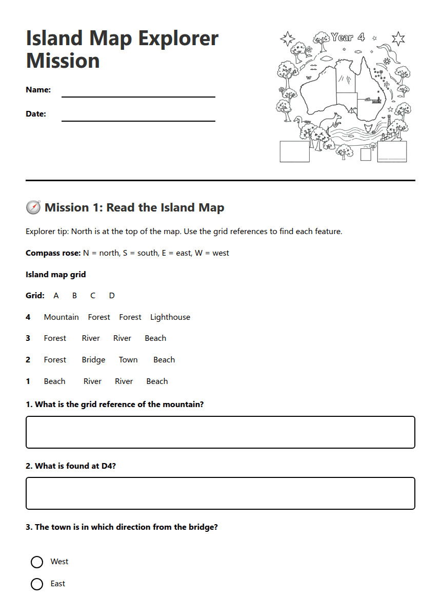 Island Map Explorer Mission worksheet preview