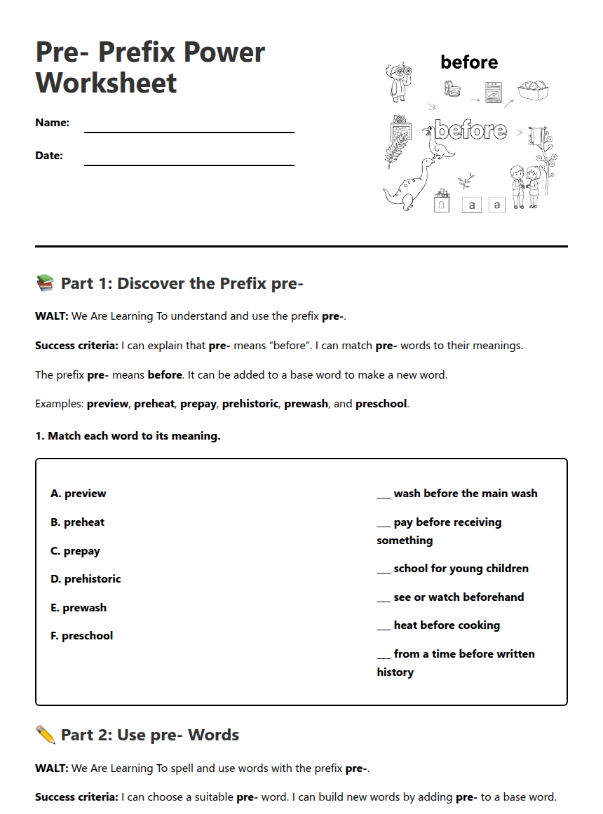 Pre- Prefix Power Worksheet worksheet preview