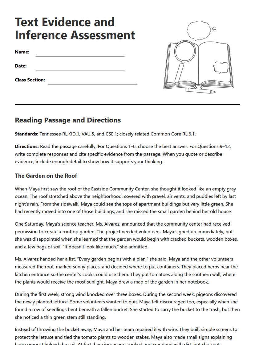 Text Evidence and Inference Assessment