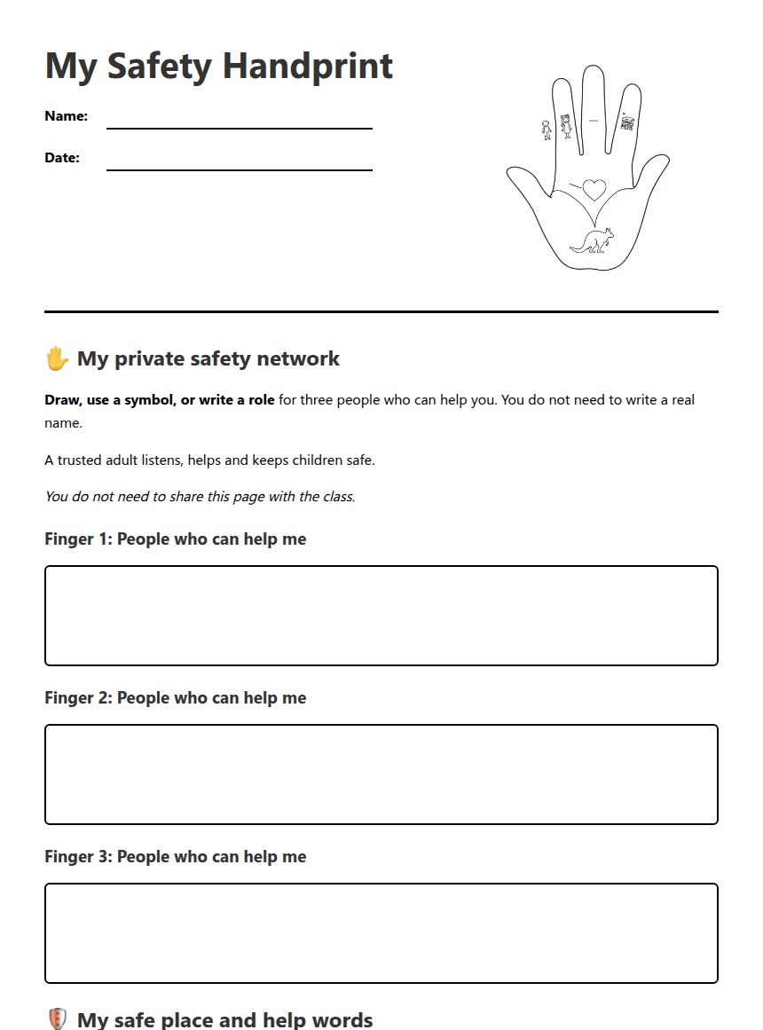 My Safety Handprint worksheet preview