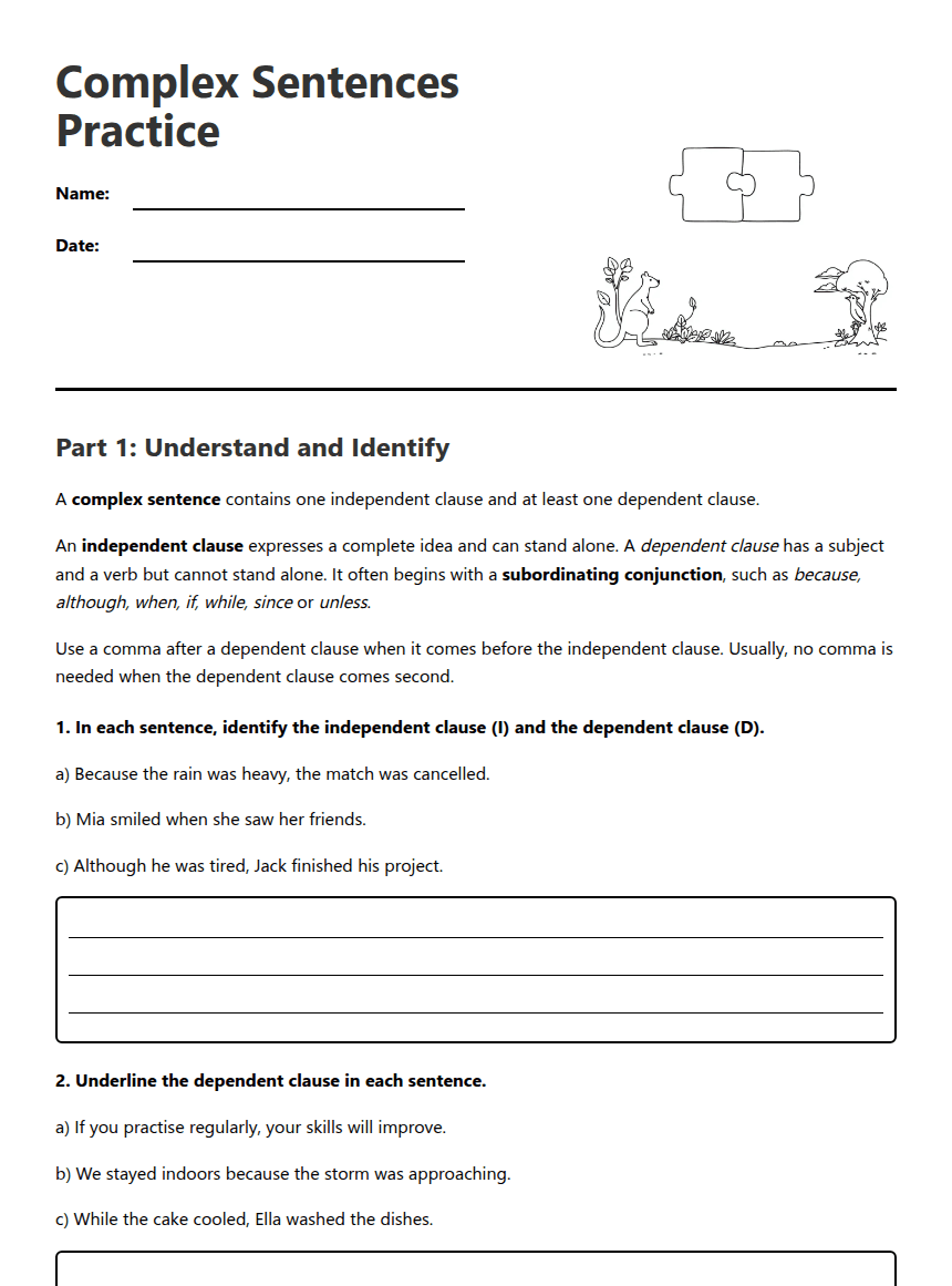 Complex Sentences Practice worksheet preview