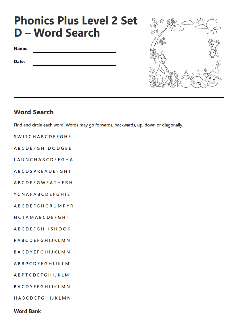 Phonics Plus Set D Word Search