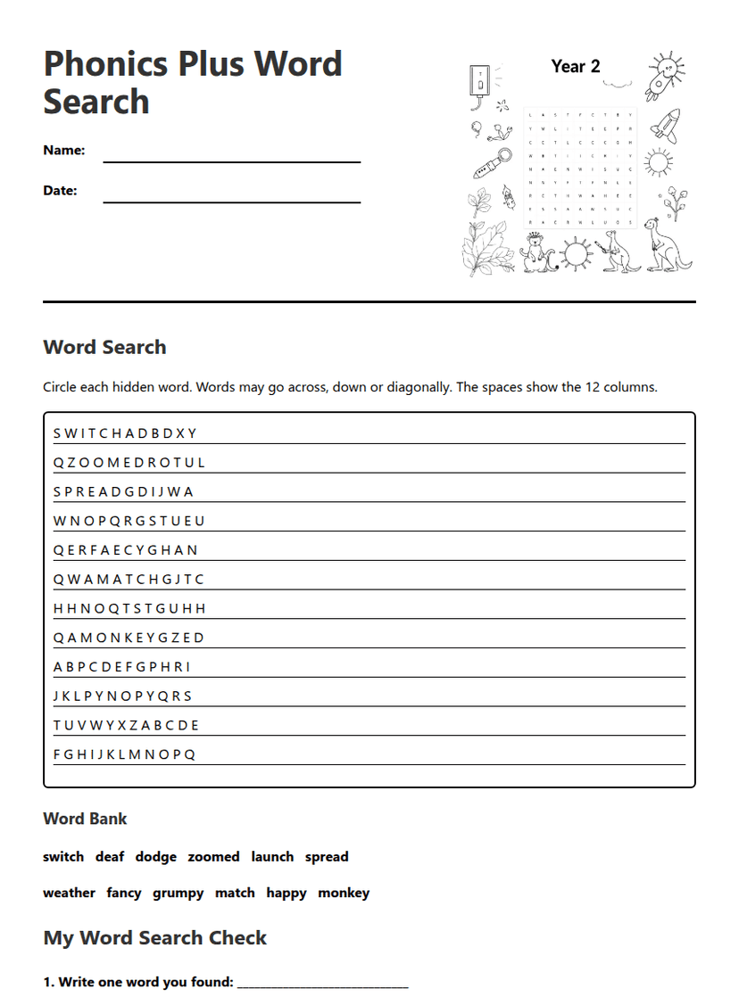 Phonics Plus Word Search