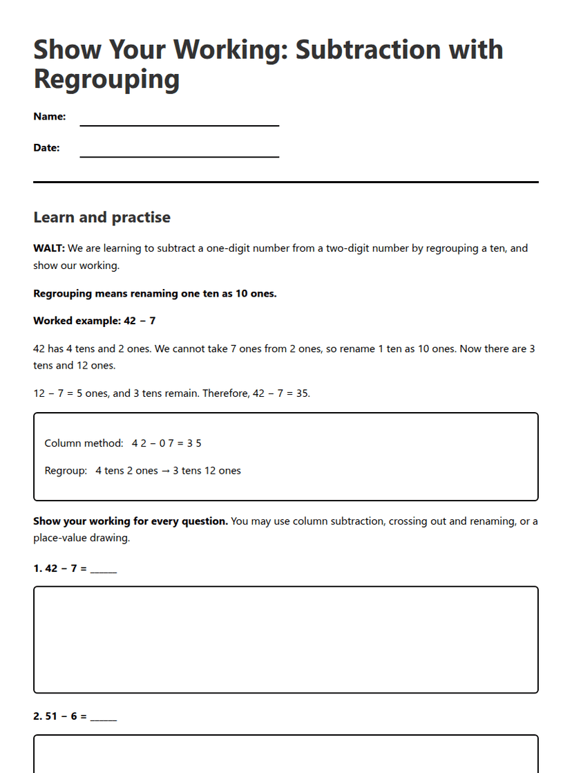 Show Your Working: Regrouping Subtraction