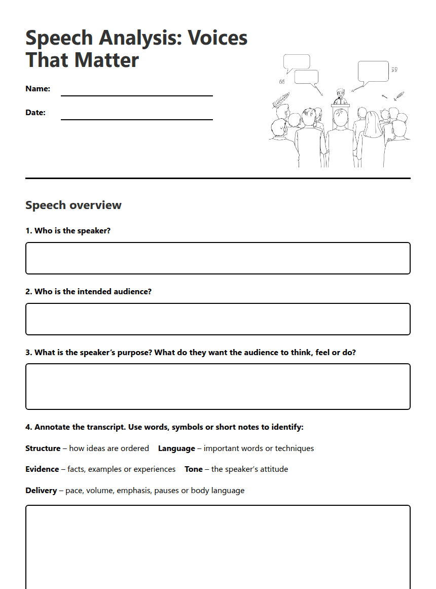 Speech Analysis: Voices That Matter worksheet preview