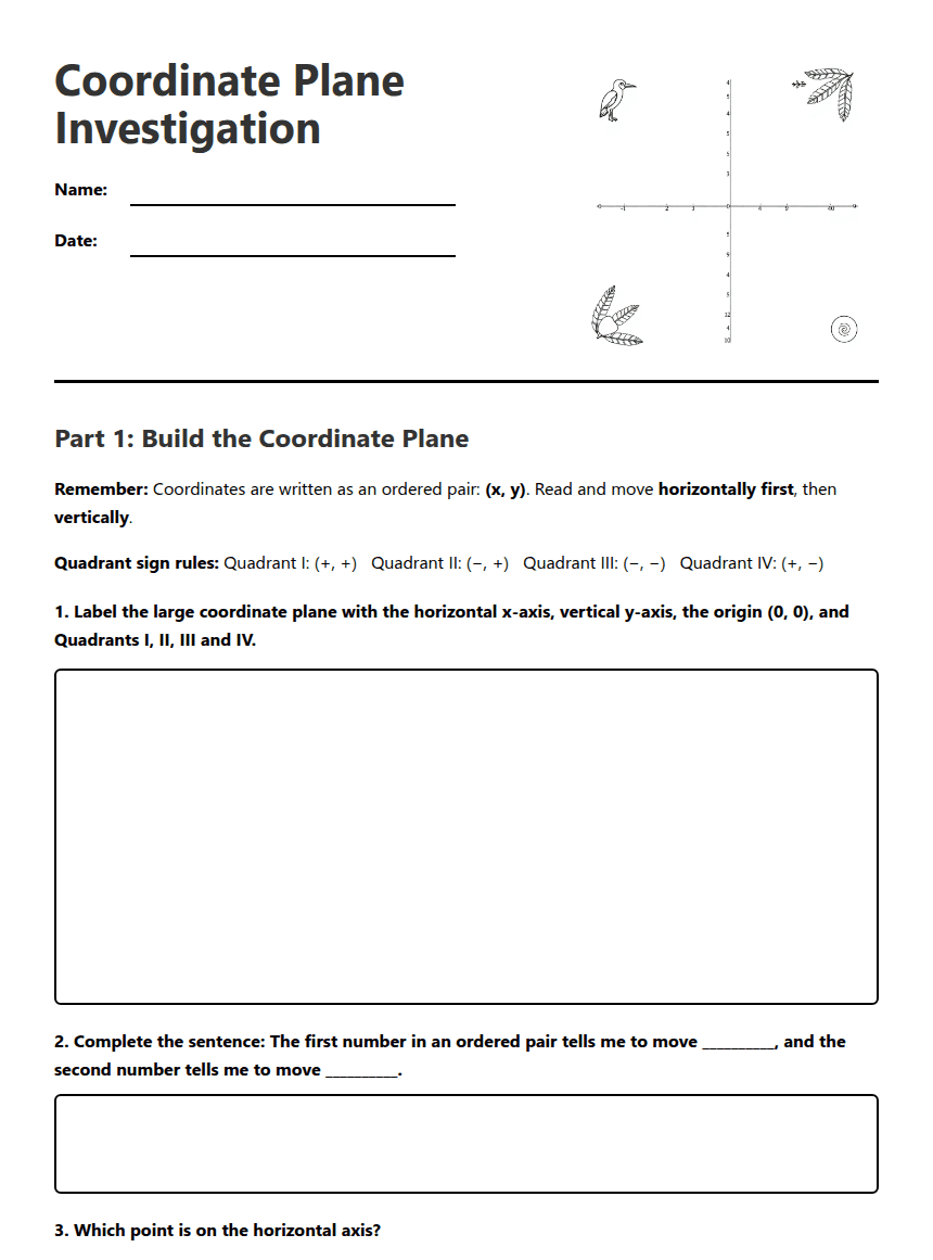 Coordinate Plane Investigation worksheet preview