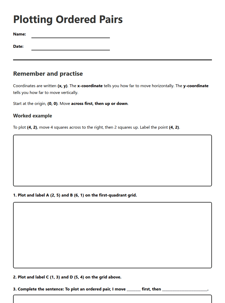 Plotting Ordered Pairs worksheet preview