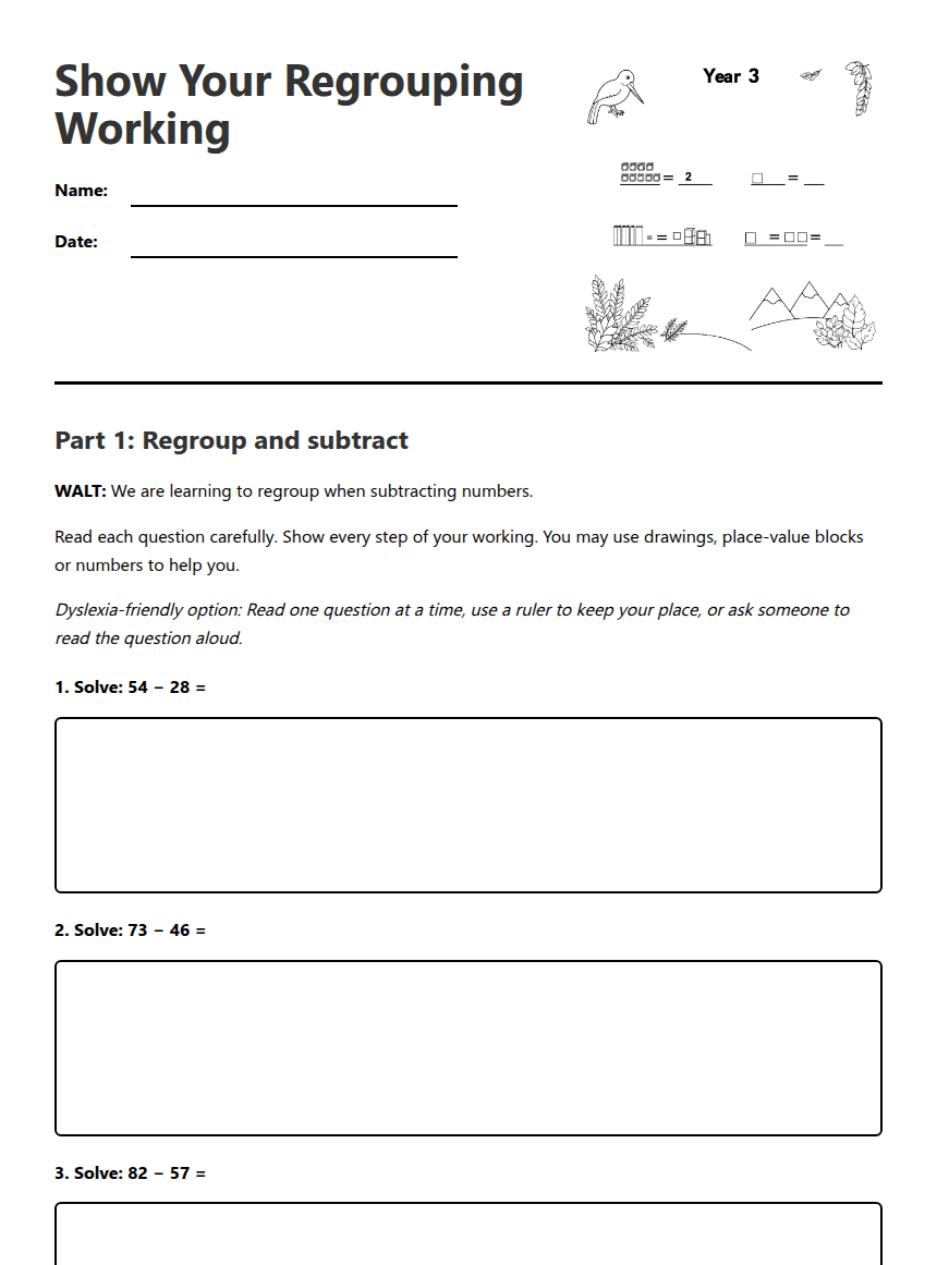 Show Your Regrouping Working worksheet preview